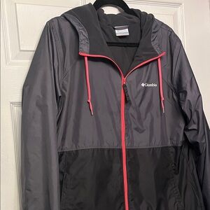 Columbia Black and Gray Rain Jacket with pink Trim